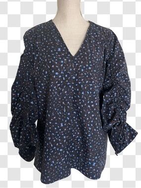 COS Shirred Ruched Sleeve V-Neck Blouse Sz 14